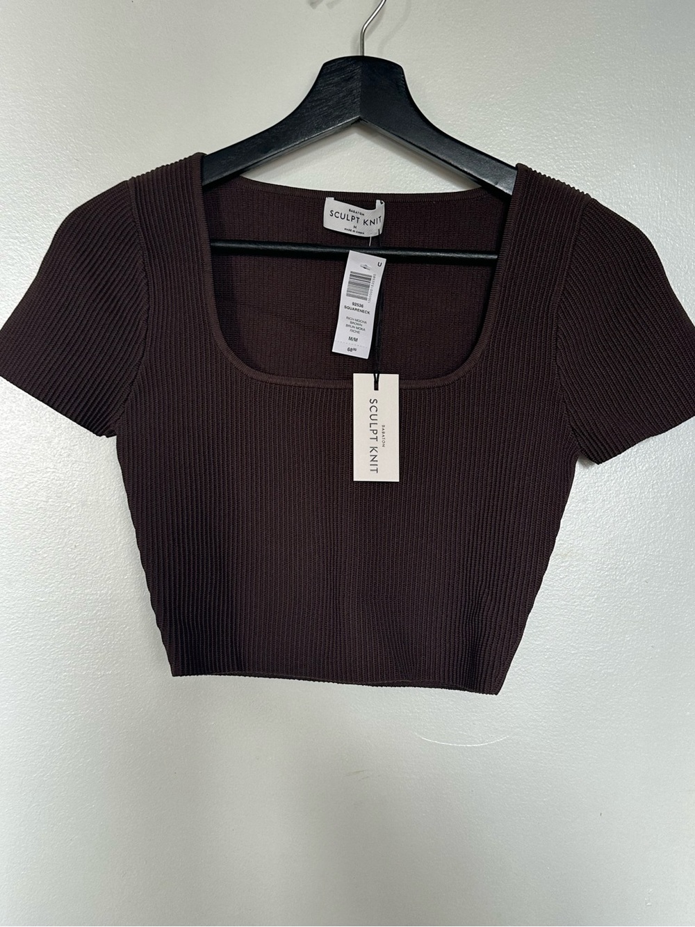 Babaton Sculpt Top Chocolate Brown Ribbed Square Neck Crop Top